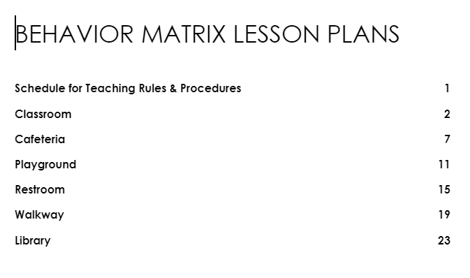 Behavior Matrix Lesson Plans